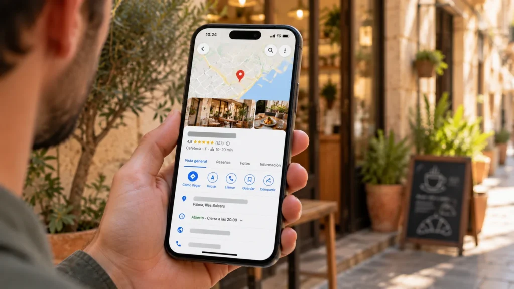 Ficha de Perfil de Empresa de una cafetería de Palma en Google Maps